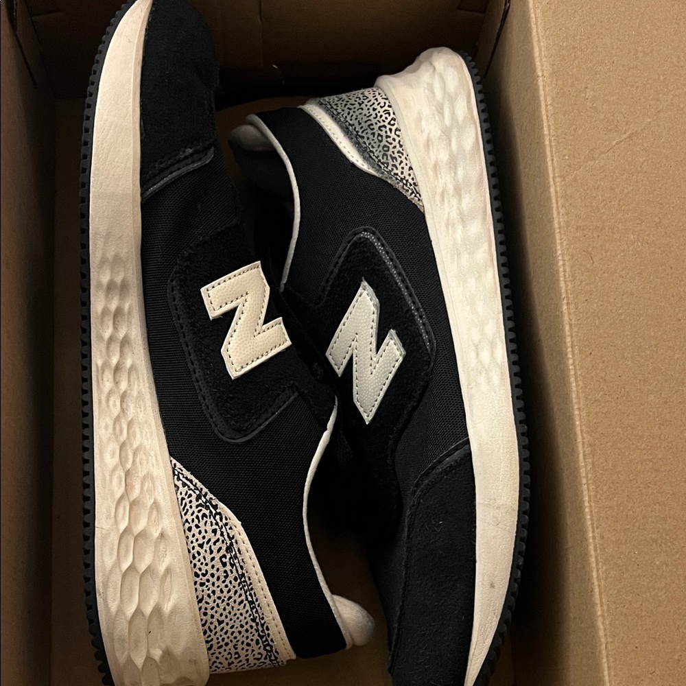 New Balance Black and Cream Slip-On Sneakers
